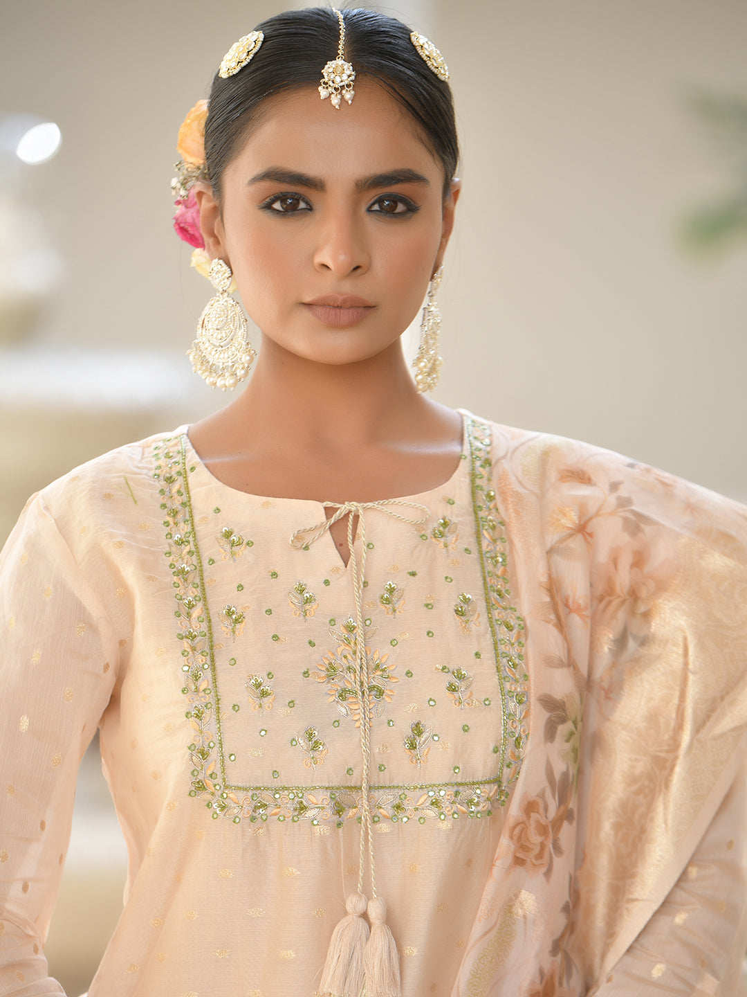 Vaasva Women's Peach Chanderi Sharara Set - Distacart