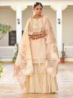 Thumbnail for Vaasva Women's Peach Chanderi Sharara Set - Distacart