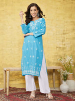 Thumbnail for ADA Ethnic Motifs Embroidered Lucknowi Chikankari Kurta - Distacart