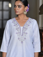 Thumbnail for Vaasva Women's Lilac Linen Suit Set With Printed Dupatta - Distacart
