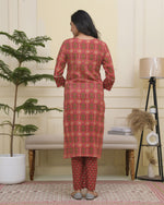 Thumbnail for Vaasva Women Maroon Cotton Kurta With Cotton Pant & Dupatta