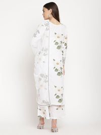 Thumbnail for Ahalyaa Women's White Crepe Digital Print Kurta Palazzo Set With Dupatta