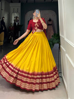 Thumbnail for Lorenvalley Yellow Pure Chanderi Plain With Zari Weaving Work Border Lehenga Choli - Distacart
