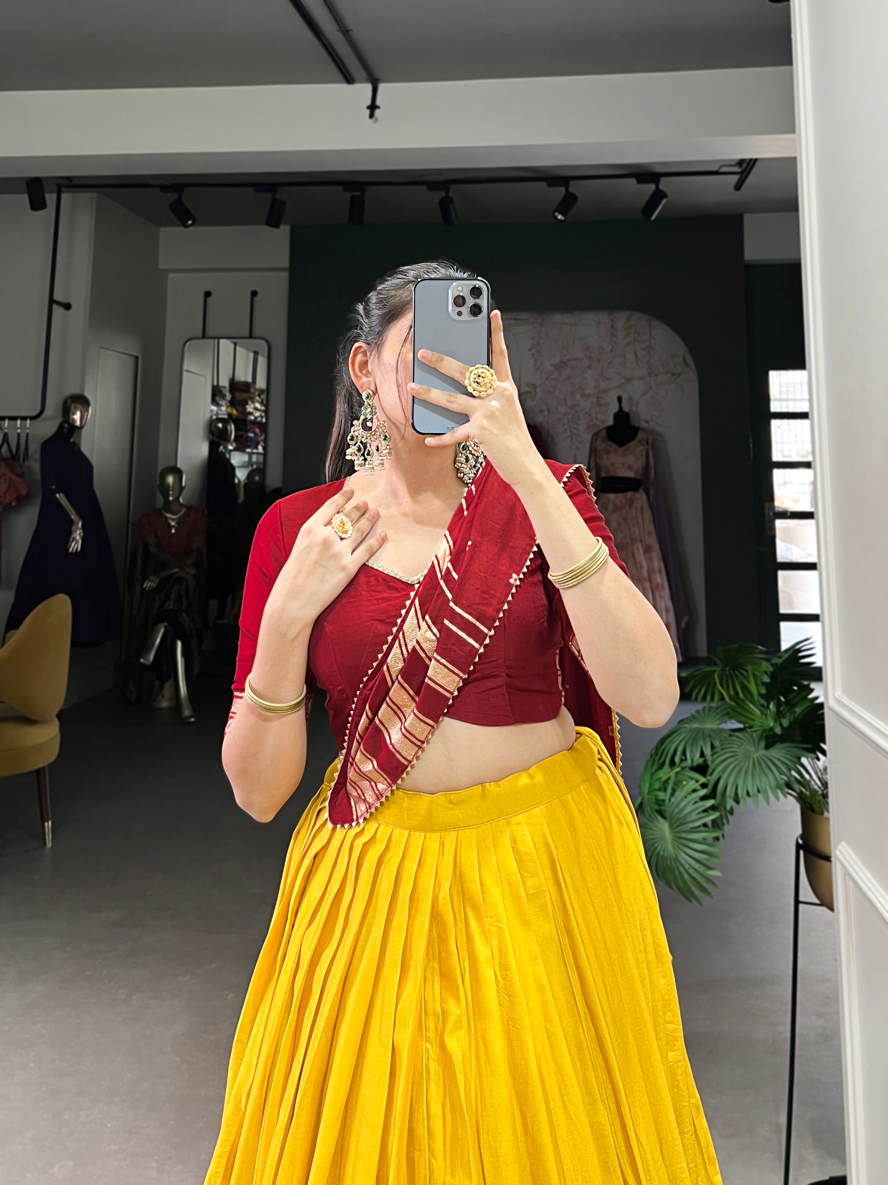 Lorenvalley Yellow Pure Chanderi Plain With Zari Weaving Work Border Lehenga Choli - Distacart