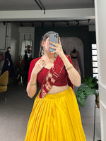 Thumbnail for Lorenvalley Yellow Pure Chanderi Plain With Zari Weaving Work Border Lehenga Choli - Distacart