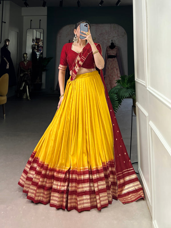 Lorenvalley Yellow Pure Chanderi Plain With Zari Weaving Work Border Lehenga Choli - Distacart