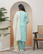 Thumbnail for Vaasva Women Aqua Marine Cotton Kurta With Cotton Pant & Dupatta