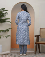 Thumbnail for Vaasva Women Grey Panel Kurta With Cotton Pant & Dupatta