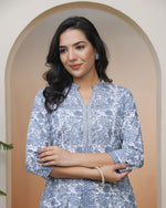 Thumbnail for Vaasva Women Grey Panel Kurta With Cotton Pant & Dupatta