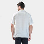Thumbnail for Xkind White Horizontal Pleated Stripes Relaxed Fit Shirt