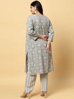 Thumbnail for Sztori Plus Size Ethnic Motifs Printed Pure Cotton Kurta & Trouser - Distacart