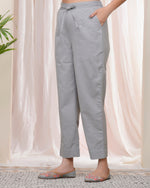 Thumbnail for Vaasva Women Grey Cotton Flax Solid Straight Pants