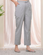 Thumbnail for Vaasva Women Grey Cotton Flax Solid Straight Pants