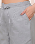 Thumbnail for Vaasva Women Grey Cotton Flax Solid Straight Pants