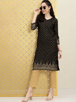 Thumbnail for Ode by House of Pataudi Women Black Ethnic Motifs Printed V-Neck Straight Rozana Kurta - Distacart