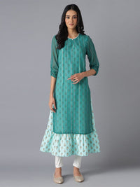 Thumbnail for AURELIA Green & meadowbrook Ethnic Motifs A-Line Midi Dress
