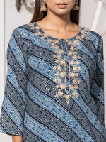 Thumbnail for Ode by House of Pataudi Round Neck Printed Mirror Work Floral Kurta - Distacart