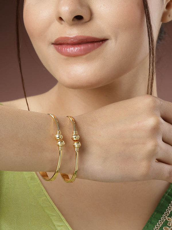 NVR Women's Set of 2 Gold-Plated Handcrafted Adjustable Bangles - Distacart