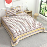 Thumbnail for Off White Ethnic Motifs Cotton King Bedsheet With 2 Zipper Pillow Covers - King Size by House of Ree - Distacart