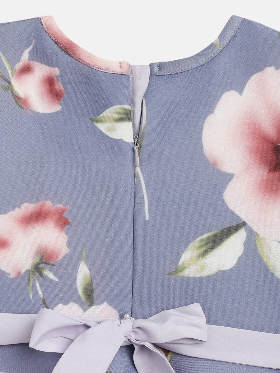 Ahalyaa Light Blue Digital Print Floral Kids Dress For Girls - Distacart