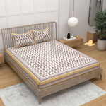 Thumbnail for Off White Ethnic Motifs Cotton King Bedsheet With 2 Zipper Pillow Covers - King Size by House of Ree - Distacart