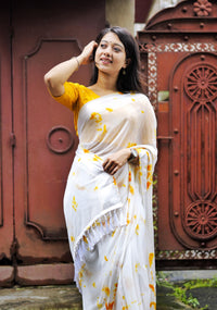 Thumbnail for Yellow Poly Georgette Tie And Dye Saree with Unstitched Blouse - A2M