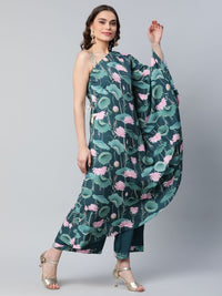 Thumbnail for Ahalyaa Women Green Crepe Floral Printed Kurta with Palazzo Set - Distacart
