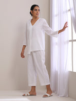 Thumbnail for trueBrowns White Dobby Short Asymmetric Co-Ord Set - Distacart