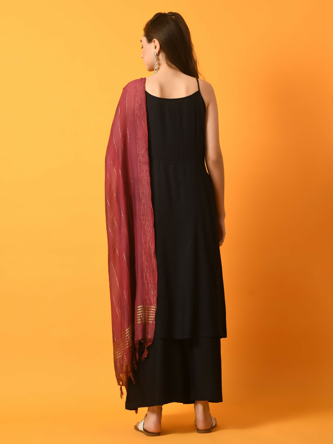 Myshka Women's Black Solid Anarkali Party Kurta Set With Dupatta - Distacart