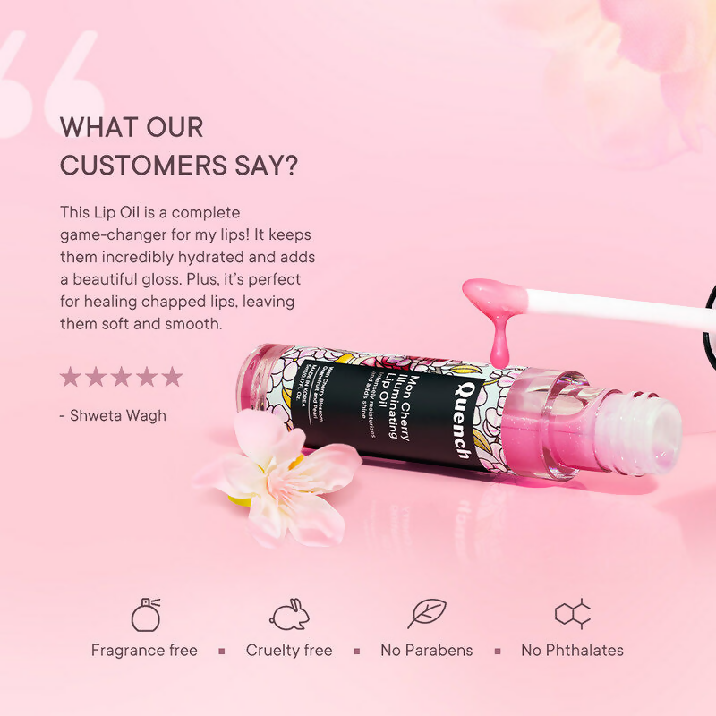 Quench Illuminating Lip Oil with Cherry Blossom & Pearl Extracts For Shiny Hydrated Lips