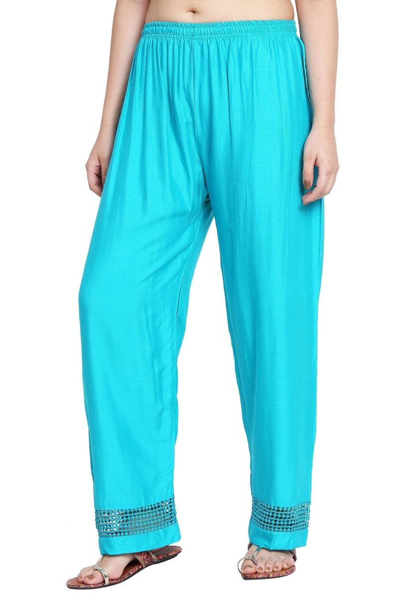 Asmaani Turquoise Color Plain Lace Palazzo