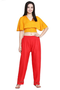 Thumbnail for Asmaani Red Color Plain Lace Palazzo