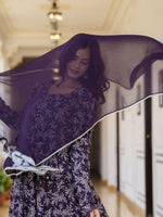 Thumbnail for Anouk Purple Floral Printed Empire Pure Cotton Anarkali Kurta With Pyjama & Dupatta - Distacart