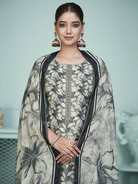 Thumbnail for Aastha Fashion Women's Grey Muslin Digital Print with Resham Thread work Kurta with Trouser & Dupatta - Distacart