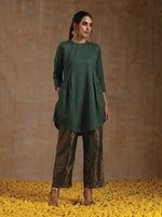 Thumbnail for trueBrowns Dark Green Gold Cotton Side Gather Co-Ord Set - Distacart