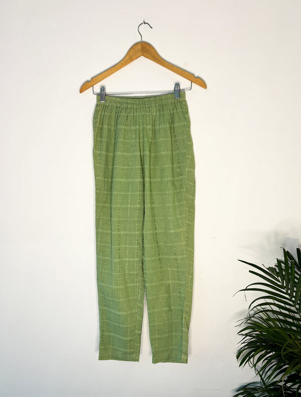 trueBrowns Light Green Cotton Dobby Pants - Distacart