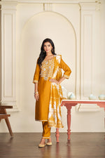 Thumbnail for BulBul Shreya Silk Mustard Kurta Set with Dupatta