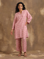 Thumbnail for trueBrowns Light Mauve Zig-Zag Printed Silk Co-Ord Set - Distacart