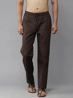 Thumbnail for Fabmade Men's Brown Cotton Linen Pyjama - Distacart