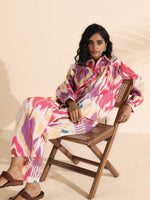 Thumbnail for trueBrowns Pink Cotton Ikat Shirt Co-ord Set - Distacart