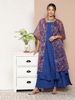 Thumbnail for InWeave Ink Blue Strappy Set With Mauve Print Floral Cape - Distacart