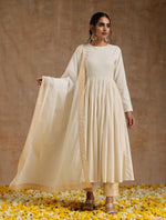 Thumbnail for trueBrowns Ivory Gold Cotton Anarkali Set - Distacart