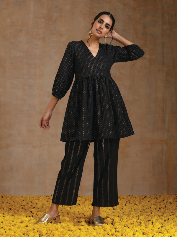 trueBrowns Black Gold Cotton Overlap Co-Ord Set - Distacart