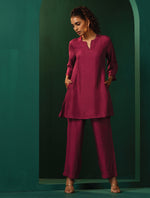 Thumbnail for trueBrowns Maroon Silk Relaxed Co-ord Set - Distacart