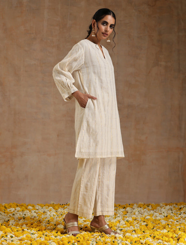 trueBrowns Ivory Gold Cotton Relaxed Co-Ord Set - Distacart