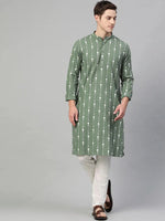 Thumbnail for Fabmade Green And White Printed Straight Kurta Pyjama - Distacart