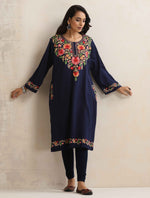 Thumbnail for trueBrowns Blue Floral Embroidered Woollen Phiran Kurta - Distacart