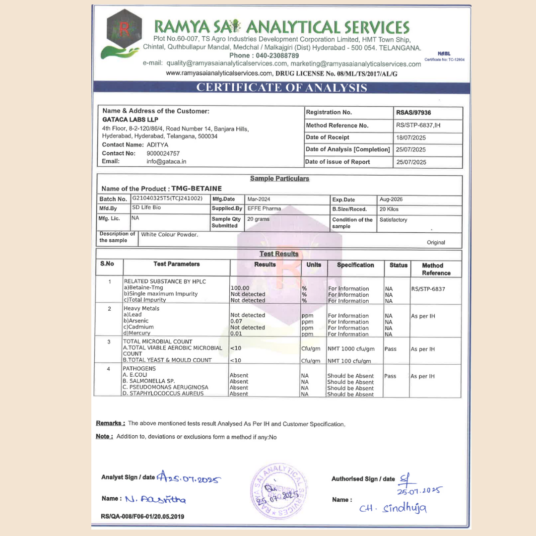 GATACA Pure Betaine TMG - 500 mg Capsules