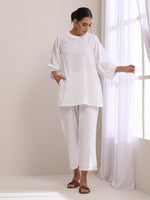 Thumbnail for trueBrowns White Dobby Baggy Sleeve Co-Ord Set - Distacart