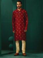Thumbnail for trueBrowns Men's Maroon Diamond Viscose Silk Long Kurta - Distacart